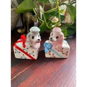 PY Pink Poodle Dog Salt Pepper Shakers Figurines Japan 1950s Retro Vintage